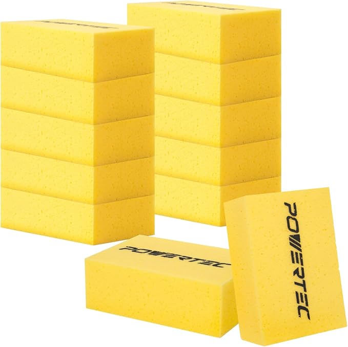 POWERTEC Large Square Grout Sponge – Professional Tile Grout Removal Cleaning Sponge – Heavy-Duty Absorbent Sponge Multi-Purpose Cleaning Tool for Floors Kitchen and Bathroom – 12PK (72106-P3)