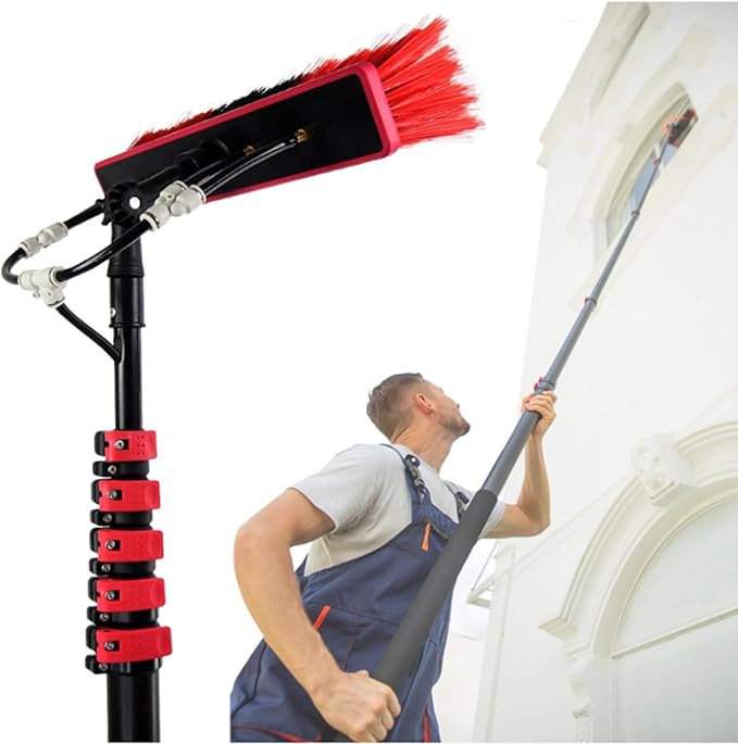 Cleaning Photovoltaic and Solar Panels Window Clean Glass Wall Cleaning 3.6-12m Washing Set Equipment Extension Rod Cleaning for Trucks Windows(35cm Brush Head)9M/29FT
