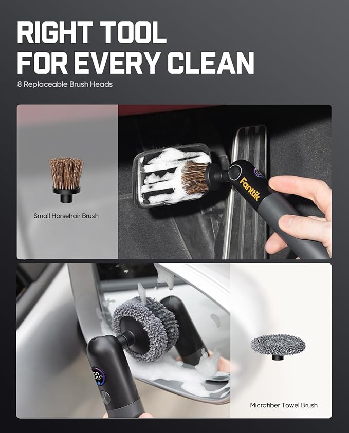 Fanttik Flip G10 Nano AutoCare Cordless Electric Scrubber Dual-Speed with 8 Brush Heads Adjustable Angle &amp Smart Display IPX7 Waterproof for Deep Car Cleaning