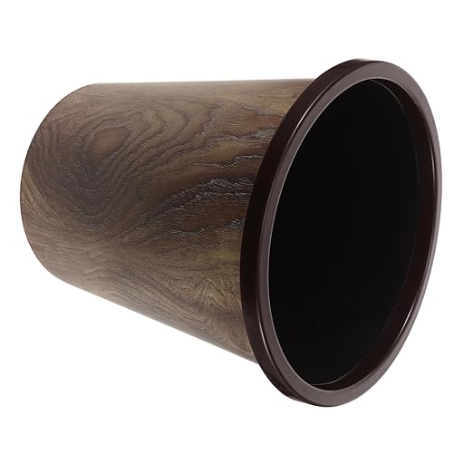 PRETYZOOM Wood Grain Trash Can Round Plastic Wastebasket Press Versatile Garbage Container for Kitchen Bathroom Office Bedroom and Hotels