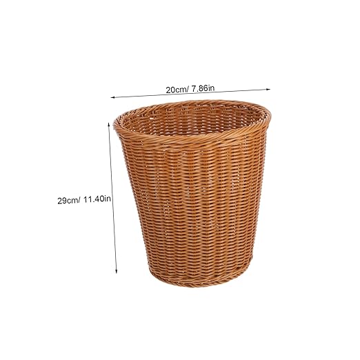 PRETYZOOM Rattan Woven Trash Can No Lid Wastebasket for Home Kitchen Office Handcrafted Rubbish Container Sturdy Stylish Design Waste Basket