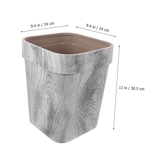 Retro Wood Grain Trash Can PP Construction Wastebasket for Bedroom Kitchen Living Thickened Square Large Garbage Bin with Smooth Surface Decorative and Practical Home Office Hotel