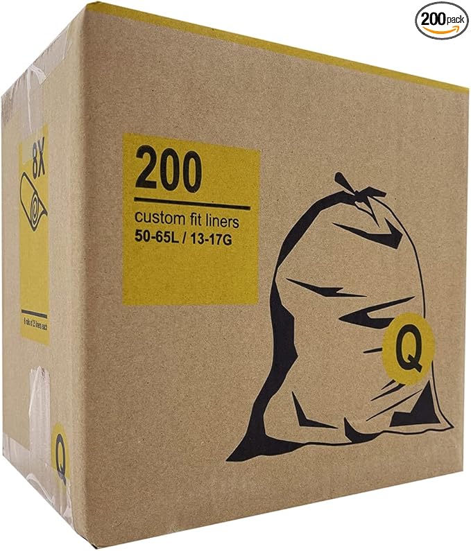 Code Q 13-17 Gallon/50-65 Liter Custom Fit Drawstring Trash Bag Liners (200 Count) Heavy Duty Bulk Simplehuman Compatible (Code Q - 13-17 Gallon)