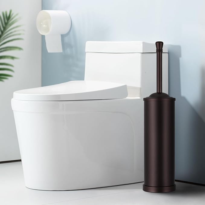 Bronze Toilet Brush and Holder Set304 Stainless Steel Toilet Bowl Brush and Holder for BathroomHeavy Duty Toilet BrushDurable Scrubbing BristlesSplash ResistantLong Handle
