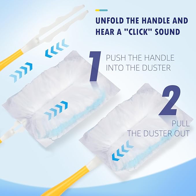60 Count 180° Duster Refills Compatible with Dusters 180 Handle Dusters Heavy Duty Multi-Surface Duster Replacement with 1 Extra Handle Unscented