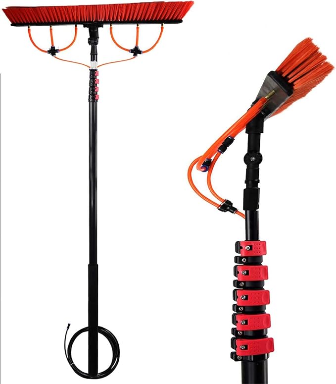Water Fed Pole Kit Cleaning Tool for Window Glass Solar Panel24ft Length Water Fed Brush 3-in-1 Aluminum Outdoor Window Cleaner