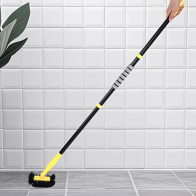 Grout Cleaning Brush with Long Handle - Hard Bristle Hand Held Grout Cleaner Brush for Tile Grout Shower Cupboard Corner Cleaning