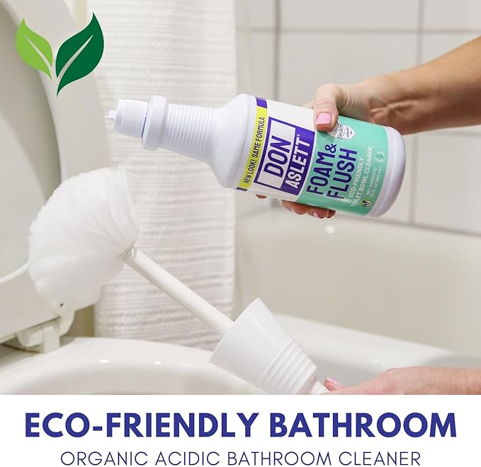Don Aslett Johnny Mop &amp Foam n Flush Toilet Bowl Cleaner (32 Oz Bottle 2-Pack) Set | Environmentally Friendly &amp Biodegradable Organic Acid Formula Deodorizer | Scratch Free Bowl Swab