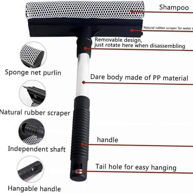 Window Cleaning Brush Glass Wiper for Bathroom Mirror Window with Double-Sided Window Cleaner Squeegee Wiper Black27cm*20cm*8cm