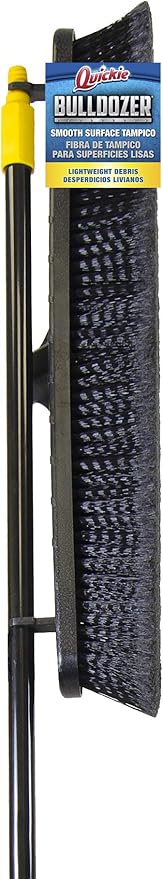 Quickie Cleaning Bulldozer 24-Inch Push Broom 60-Inch Steel Handle Smooth Surface Bristles with Scraper for Stuck on Mess Indoor/Outdoor Floors in Home/Garage/Basement/Driveway Use