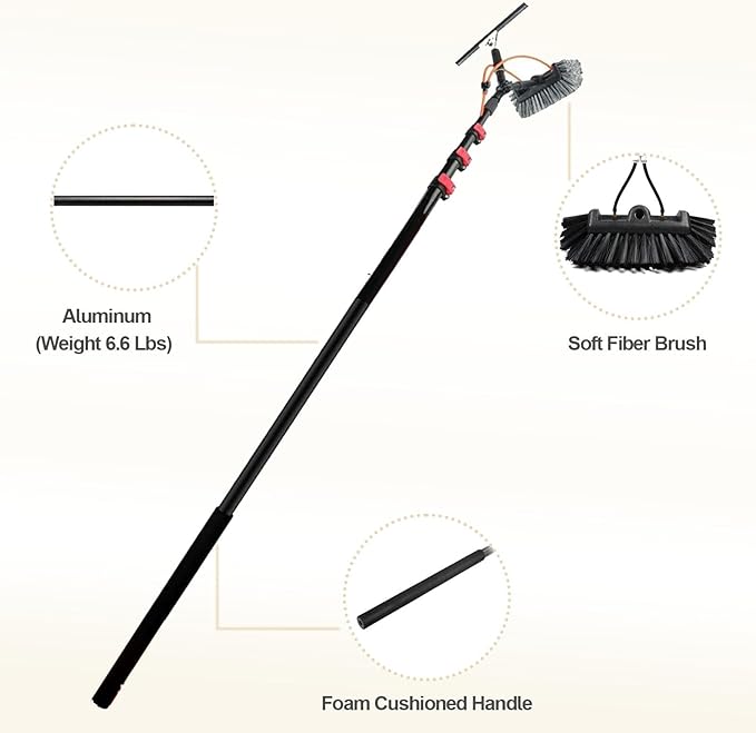 Telescopic Glass Cleaner Photovoltaic Cleaning Telescopic Rod 3.6m-10.8m Multi-Purpose Water Spray Brush with Scraper Can Clean Windows and Solar Panels5.4M/18FT