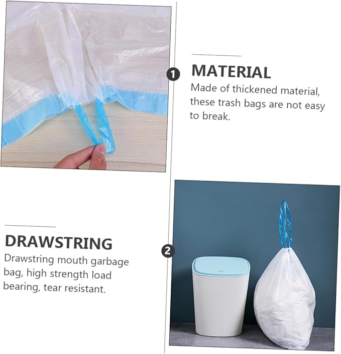Drawstring Garbage Bags 90pcs Disposable Trash Bags with Handles for Kitchen and Household Waste Collection Random Color