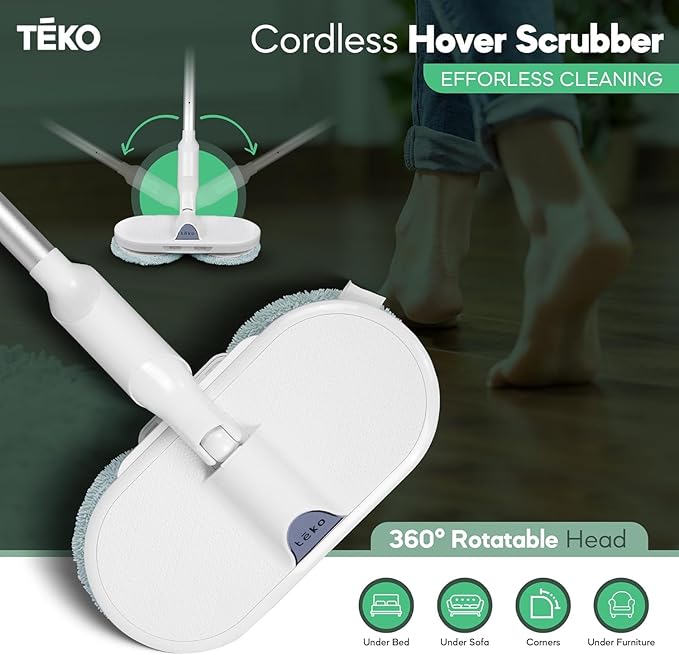 TEKO Electric Mop | As Seen on TV Power Mop | Hardwood Floor Mop with Baseboard Cleaner Attachment | Floor Mops with Washable Pads Included (Red)