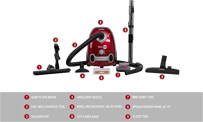 Atrix Rebel Red HEPA Canister Vacuum