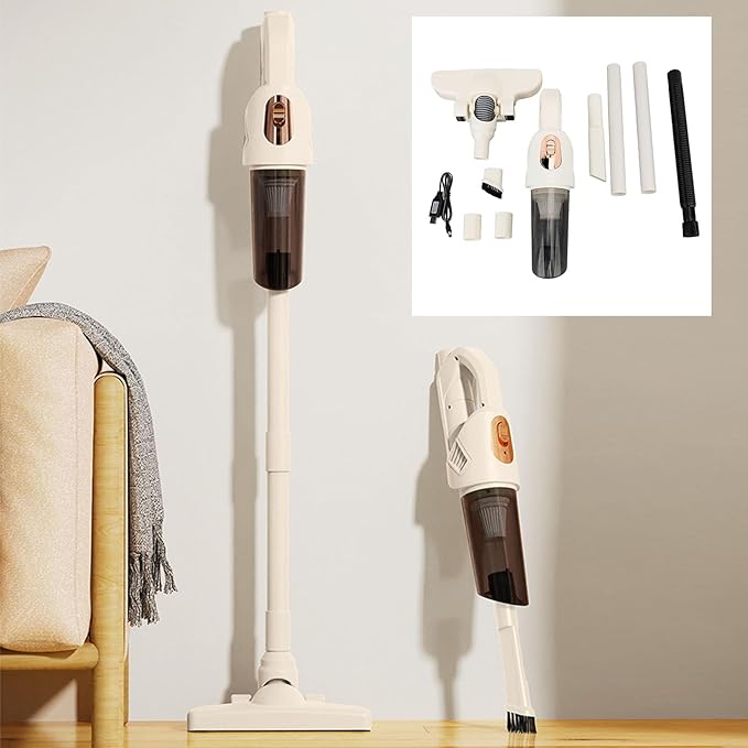 Cordless Stick Vacuum Cleaner with 270° Rotatable Brush and Washable Powerful Suction for Household and Car 3 Attachments for Floors Furniture and Tight Spaces Lasting Battery Handheld Lightweight