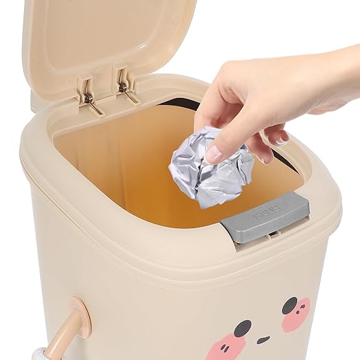 PRETYZOOM Foot Pedal Bathroom Trash Can with Press Top Lid 8L Plastic Wastebasket Step-On Trash Bin Container for Home Office and Restroom Bedroom Kitchen