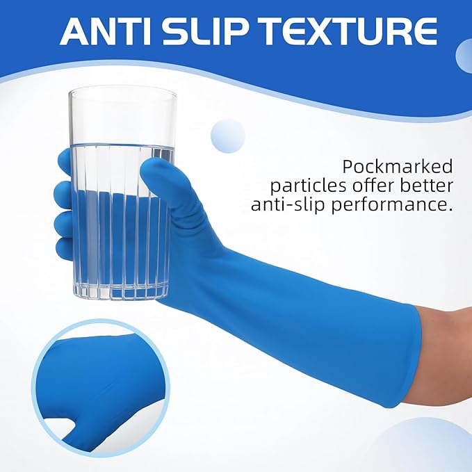 50 Counts 16 Long Disposable Nitrile Gloves Latex Free Dishwashing Gloves Waterproof for Household Clean Gardening(Blue)