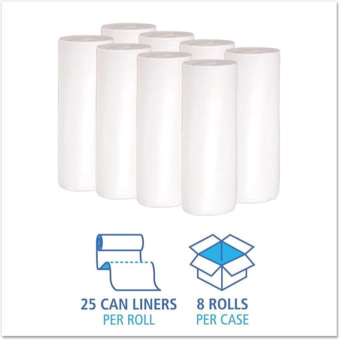 Extra Heavy-Duty 30 Gallon White Trash Bags 0.6 Mil Low-Density Garbage Bags 30 x 36 Perforated Roll 25 Bags/Roll 8 Rolls/Carton