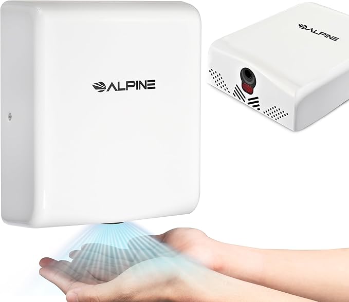 Alpine Commercial Hand Dryer with HEPA Filter 8 Seconds Extreme Speed Electric Hand Dryer for Home Bathroom/Restaurant with Heat &amp Speed Control - ADA Compliant (120V White)
