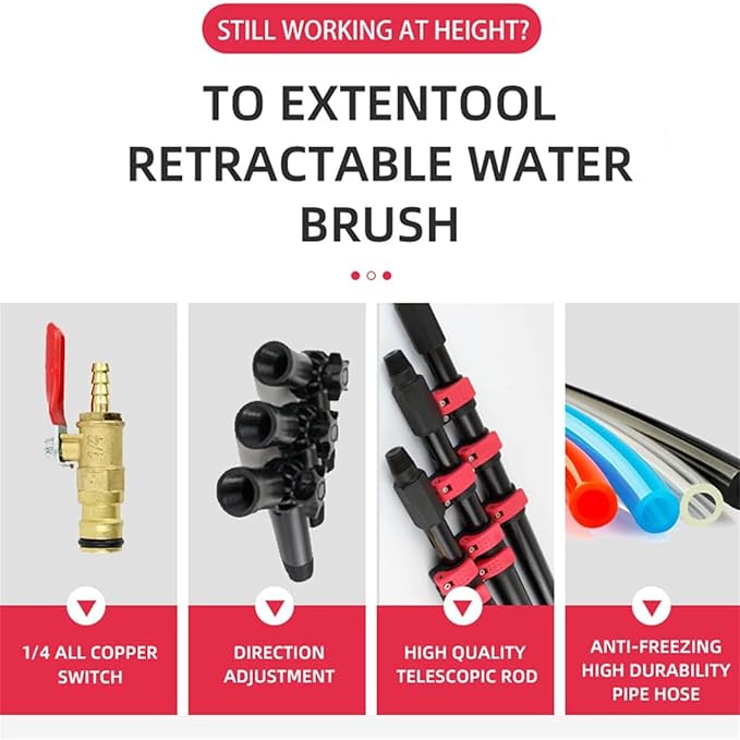 Solar photovoltaic Panel Cleaning Water Spray Brush Professional high-Altitude Window Glass Cleaning Tool 3.6-12m Cleaning Set Equipment Extension Rod18FT/5.4M