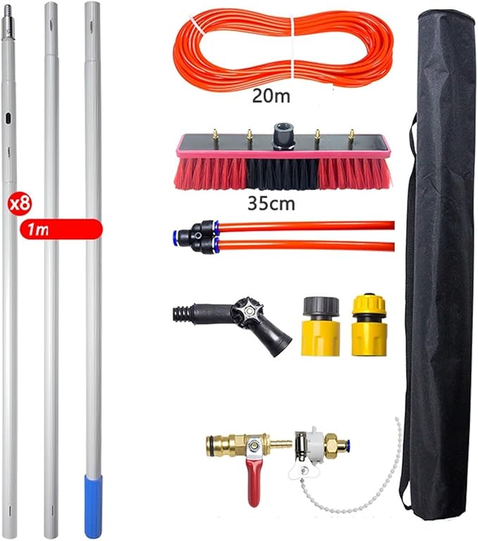 Solar Panel Cleaning Brush 3-in-1 Hydraulic Pole Cleaning Set 8-meter Window 180° Adjustable Brush Head Suitable For Outdoor High WindowsWater Fed Pole