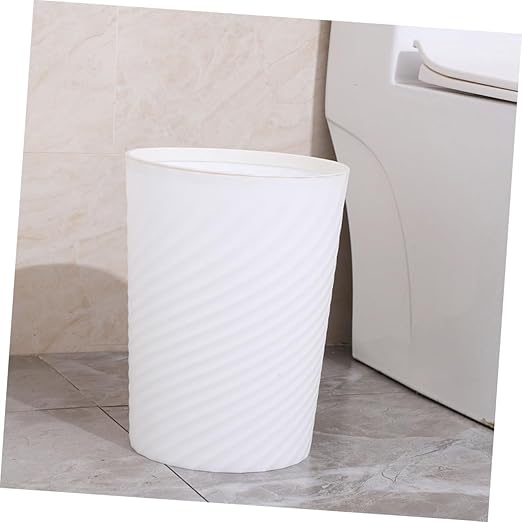 Small White Plastic Trash Can with Press Ring Modern Compact Wastebasket for Bathroom Bedroom Office and Living Spacious Capacity for Daily Home and Office Waste Disposal
