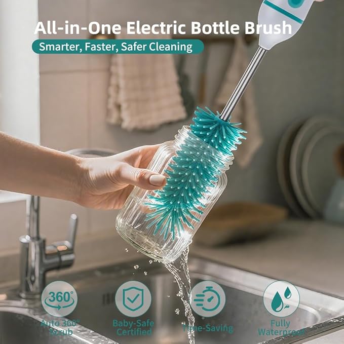 Electric Bottle Brush Cleaner6-in-1 Portable Electric Baby Bottle Brush Cleaner for Travel Rechargable Travel Bottle Cleaner Kit with Nipple &amp Straw BrushIdeal Gift for Parents &amp Babies
