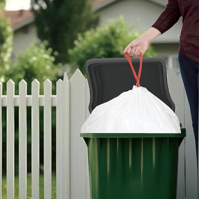 39 Gallon Lawn &amp Leaf Trash Bags Drawstring 50 Count Heavy Duty White &amp Unscented Plastic Bags Multi-purpose Garbage Bags for Home Commercial Outdoor Construction Industrial