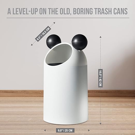 Cute Animal Ears Boys Girls Children Bedroom 3.7 Gallon Garbage Can I Kids Waste Basket Nursery Study Living Room Bathroom Designer Trash Bin for Home with Mouse Ears - 14L