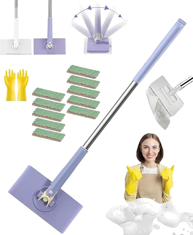 Snap Grip Mini Mop Cloth Changing Mini Mop Magic Cleaning Cloth 5 Automatic Gripping or Releasing 360° Rotating Head &amp Universal CompatibilityWet/Dry Use for Multi Cleaning(Purple 10 Cloth)