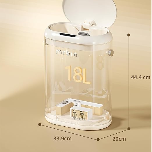 MRBIN Automatic Adsorption Metal Trash Can for Bathroom Touchless Garbage Bin with Lid 4.8 Gallon Slim Trash Can for Office and Bedroom Kitchen Electric Motion Sensor Waste Basket Cream White