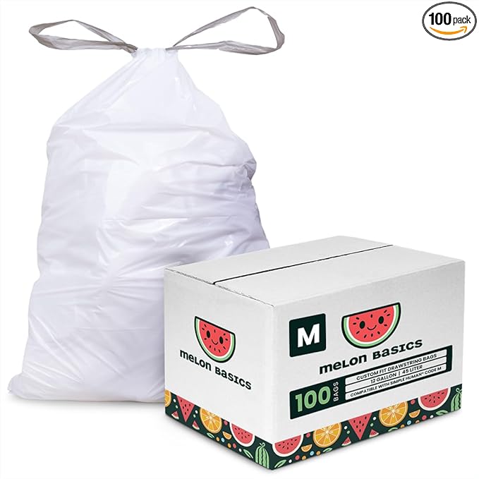 Bags for Code M simplehuman Step Garbage Cans | Extra Thick Trash Liner with 45 Liter Capacity and Folded Drawstring | 100 Unscented Bags