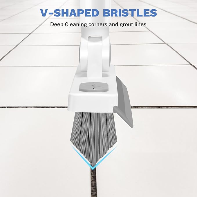 SetSail Grout Cleaner Brush with Long Handle &amp 3-in-1 Tile Tub Floor Scrubber V-Shaped Floor Scrub Brush Swivel Grout Brush Stiff Bristle Floor Grout Scrubber for Bathroom