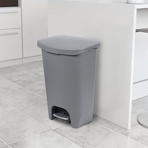 Glad Kitchen Trash Can | Large Plastic Waste Bin with Odor Protection of Lid | Hands Free with Step On Foot Pedal and Garbage Bag Rings 13 Gallon Grey