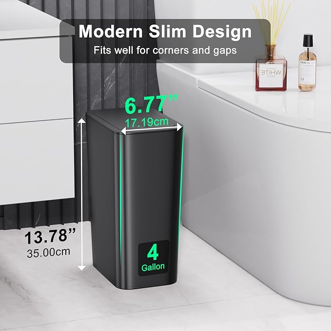 N. NETDOT 3 Pack (2 of 4 Gal &amp 1 of 2.6 Gal) Small Trash Can with LidBathroom Garbage Can with Pop-Up LidWaste Basket for BathroomKitchenBedroomPowder RoomCraft RoomOfficeCollege (Black)