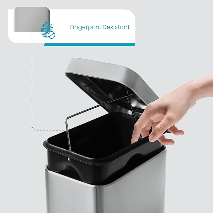 Home Zone Living 1.3 Gallon Small Bathroom Trash Can with Lid and Step Pedal Stainless Steel Wastebasket with Slim Design for Home and Office Silver 5 Liters