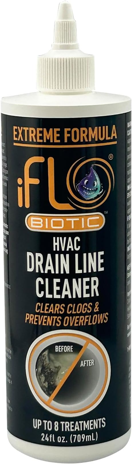 iFLO® Extreme A/C Drain Line Cleaner – Fast-Acting Long-Lasting HVAC System Solution for Tough Clogs &amp Buildup – Professional Liquid Drain Cleaner and Clog Remover 24oz Bottle 1 Pack