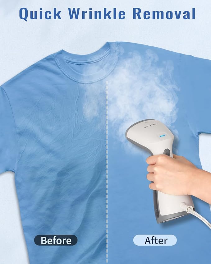 BEAUTURAL Steamer for Clothes Portable and Handheld Garment Wrinkle Remover Fast 25s Heat-up 120V Only (Not for 220V Europe)