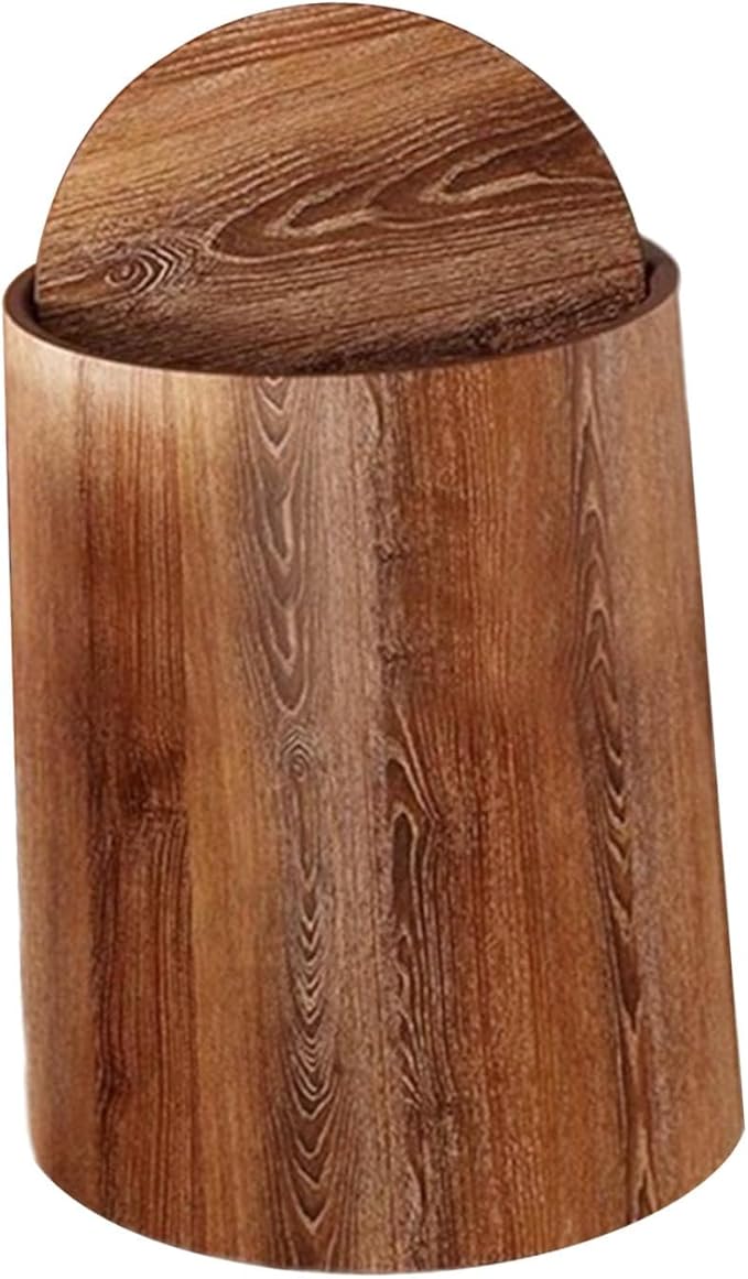 Trash Bin Wood Grain Trash Can Modern Paper Basket Waste Bin Garbage Container Waste Basket for Living Room Kitchen S