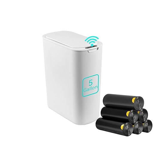 5 Gallon Motion Sensor Bathroom Trash Can Automatic Garbage Cans with Lid Touchless Smart Slim Plastic Trash Bin for Kitchen Bedroom Toilet Office Living Room