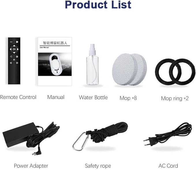 Intelligent Window Cleaning Robot Vacuum Cleaner with Remote Control &amp 4M Extension Cable 20min Power Failure Protection 10 Wipes+Spray Function for Home Glass Cleaning