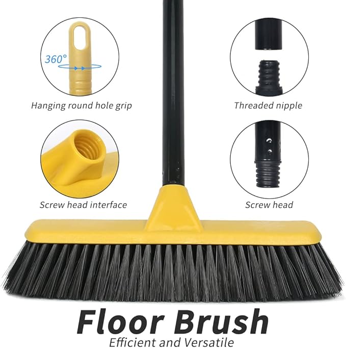 Push Broom with Long Handle Floor Brush 51.6 inch Soft Bristle Broom 12.2 Wide for Cleaning Bathroom Kitchen Patio Garage Deck Tile