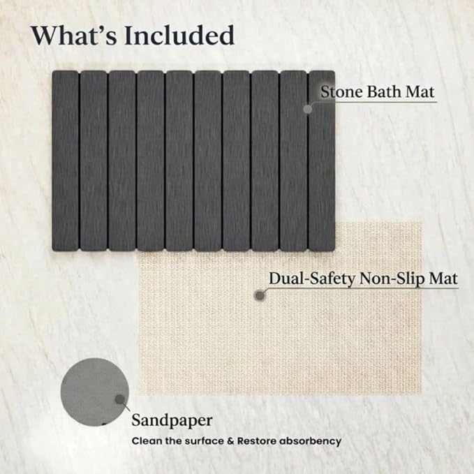 Premium Foldable Stone Bath Mat - Ultra Absorbent Quick Drying Compact Easy to Store &amp Clean Non-Slip Diatomaceous Earth Bath Shower Mat (Dark Grey)