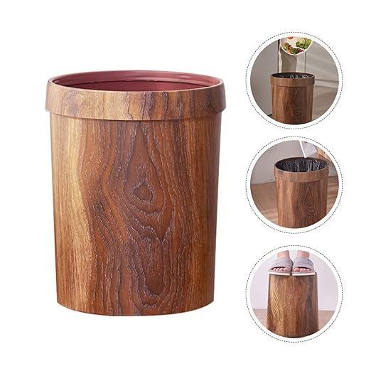 Hemoton Decorative Trash Can Plastic Wood Small Round Wastebasket Bamboo Garbage Container Bin Trash Can Pail for Bathroom Kitchen Office