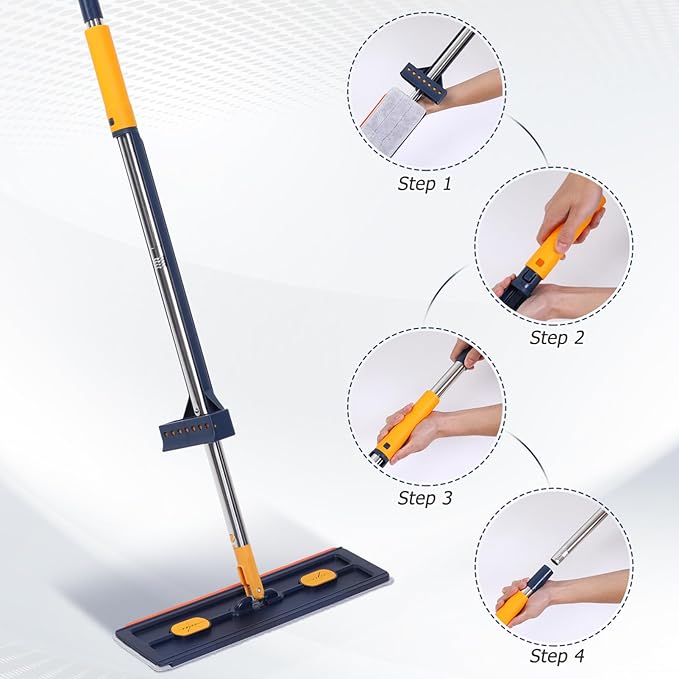Large Flat Mop Cleaning Compartment No Wash Handheld Dust Mop for to Store Rotation for Efficient Floor Cleaning for All