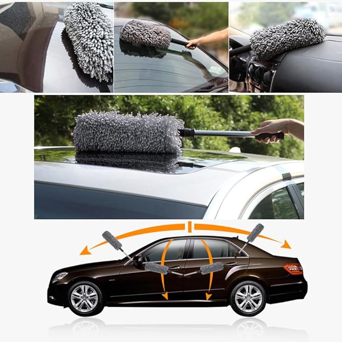 Soft Microfiber Car Duster Long Unbreakable Extendable Handle Dust Cleaning Brush Duster for Car Truck SUV RV and Motorcycle Car Interior Exterior Accessories