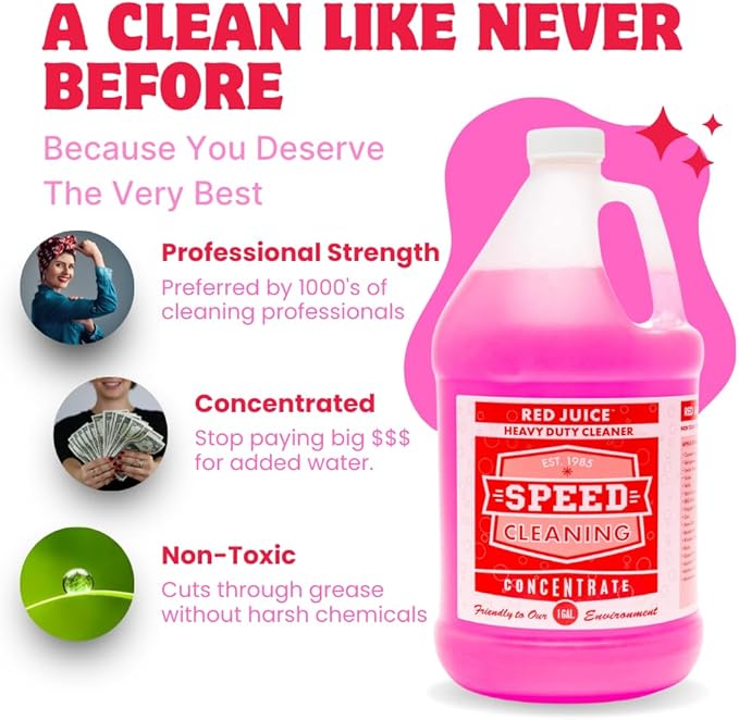 Speed Cleaning Red Juice All-Purpose Heavy Duty Cleaner &amp Degreaser Non-Toxic Concentrated Formula. (Gallon Size Concentrate)