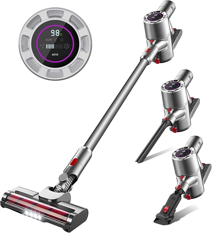 ZENG Cordless Vacuum Cleaner 28Kpa 330W 50Mins Self Standing Stick Vacuum Anti-Tangle Wireless Vacuum Cordless with Wall Mount Charging LED Touch Screen Vacuum Cleaners for Pet Hair Carpet