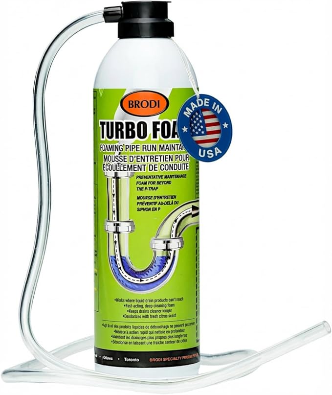 TurboFoam Drain Foam Cleaner Expanding Enzyme Formula Deep-Cleans Pipes Dissolves Fat Oil &amp Grease Stops Odors at the Source – Safe for All Plumbing &amp Septic Systems (Pack of 1)