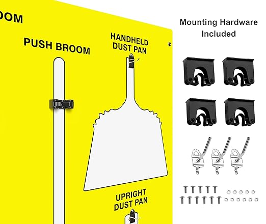 Clean &amp Sweep 5S Shadow Board/Wall Mount Broom Holder 68 x 30 Board 5S Cleaning Station - with Broom and Dustpan Set Included Made in The USA by AccuformNMC Yellow/White PSB116YLWT